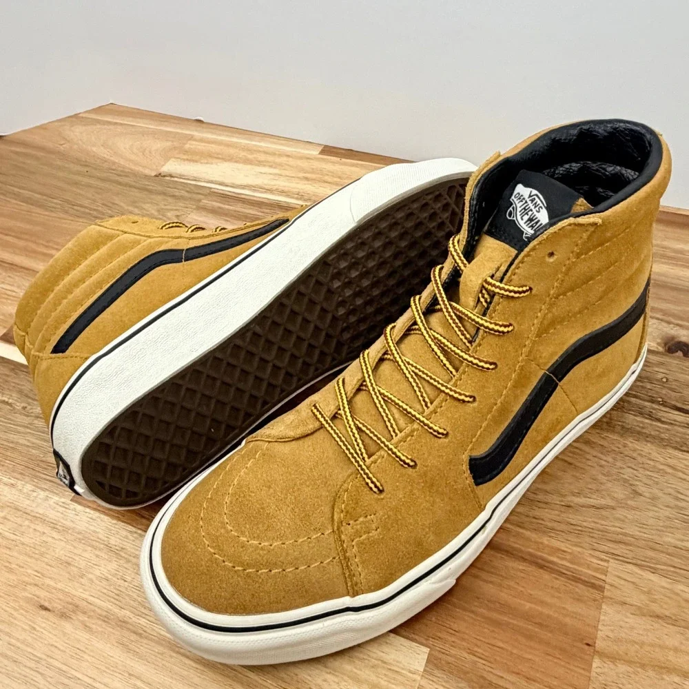 Vans Sk8-Hi Suede Mustard Yellow Black High Top Sneakers Mens 7.5 Womens 9 - Picture 9 of 9